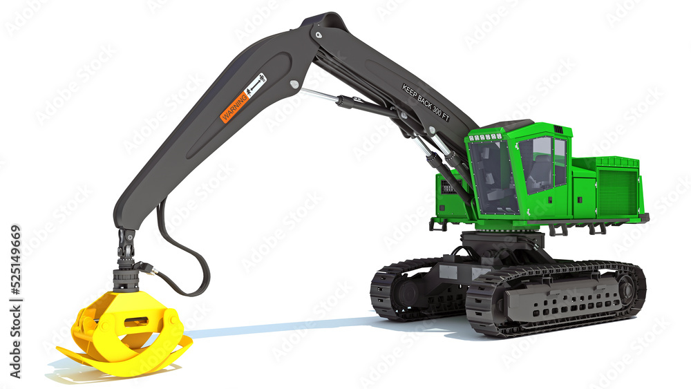 Forest Machine Loader heavy construction machinery 3D rendering on white background
