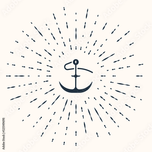 Grey Anchor icon isolated on beige background. Abstract circle random dots. Vector