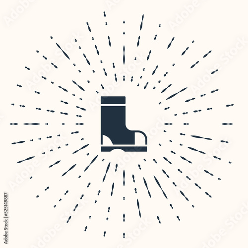Grey Waterproof rubber boot icon isolated on beige background. Gumboots for rainy weather, fishing, gardening. Abstract circle random dots. Vector