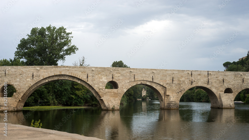 retail of old restored roman bridge  in Beziers the city in south  France