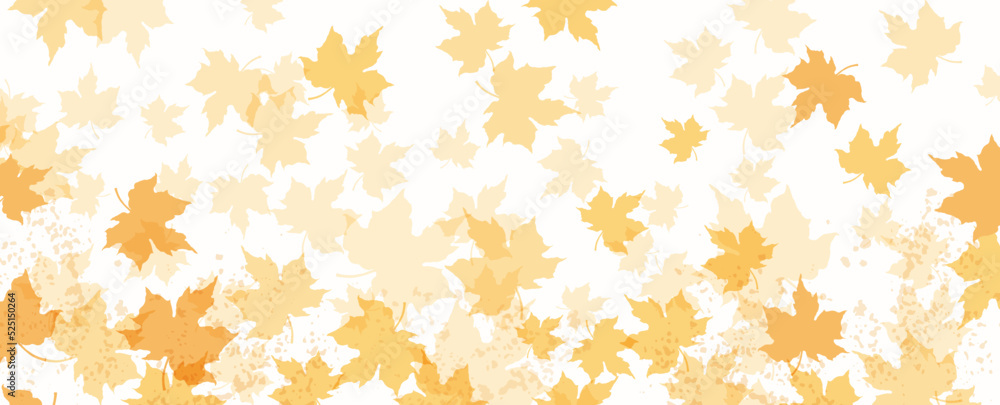 Abstract background with autumn falling leaves.Thanksgiving and Harvest.Vector horizontal banner with yellow maple leaves for wallpaper design, decor, print, interior design, invitation, greeting card