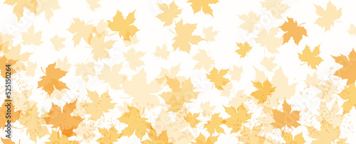 Abstract background with autumn falling leaves.Thanksgiving and Harvest.Vector horizontal banner with yellow maple leaves for wallpaper design, decor, print, interior design, invitation, greeting card