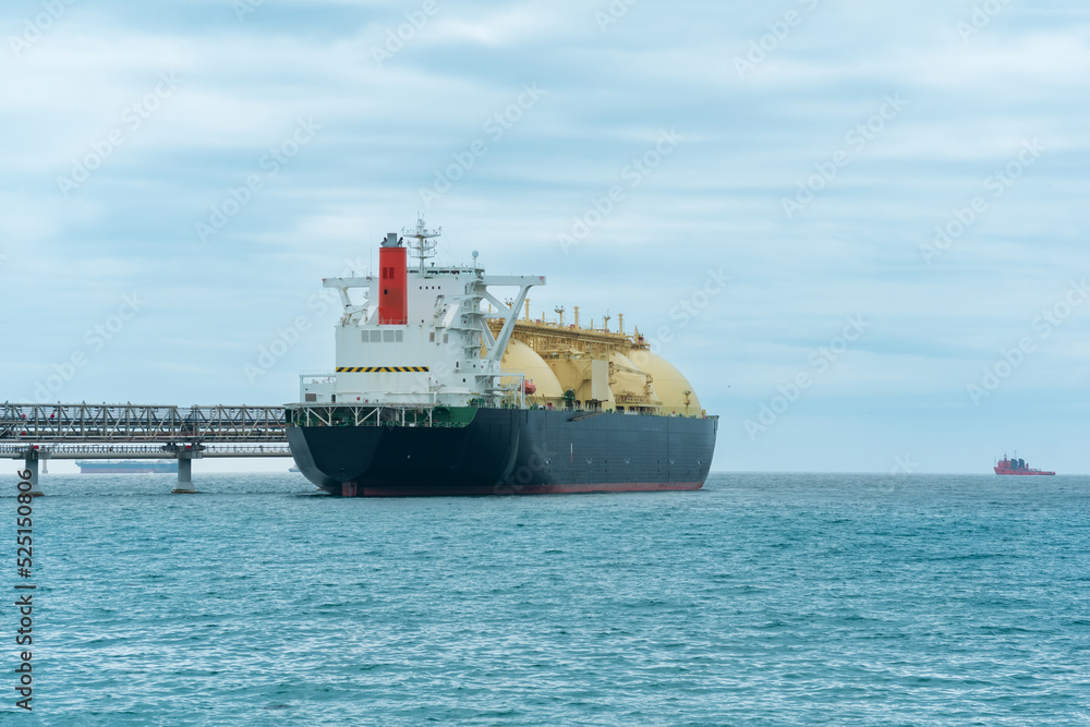 liquefied natural gas tanker vessel during loading at an LNG offshore terminal