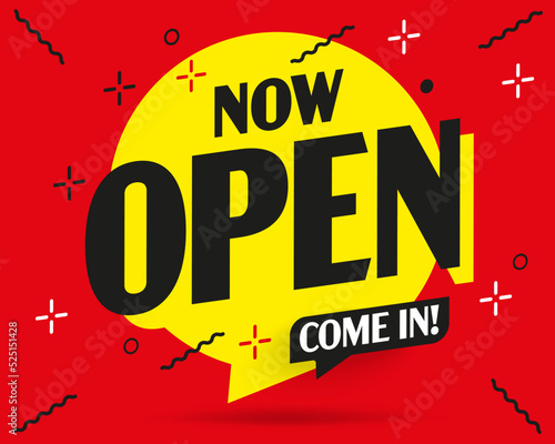 Now open, come in shop invitation banner