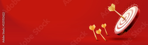 Archery target on red banner copy space