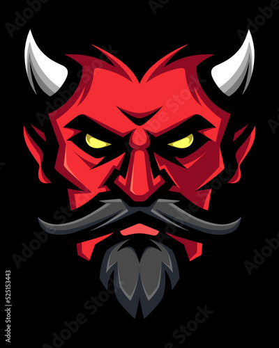 Logo demon, devil, Satan, monster. Halloween art in a flat style. Sport mascot, e-sports label. Vector illustration.
