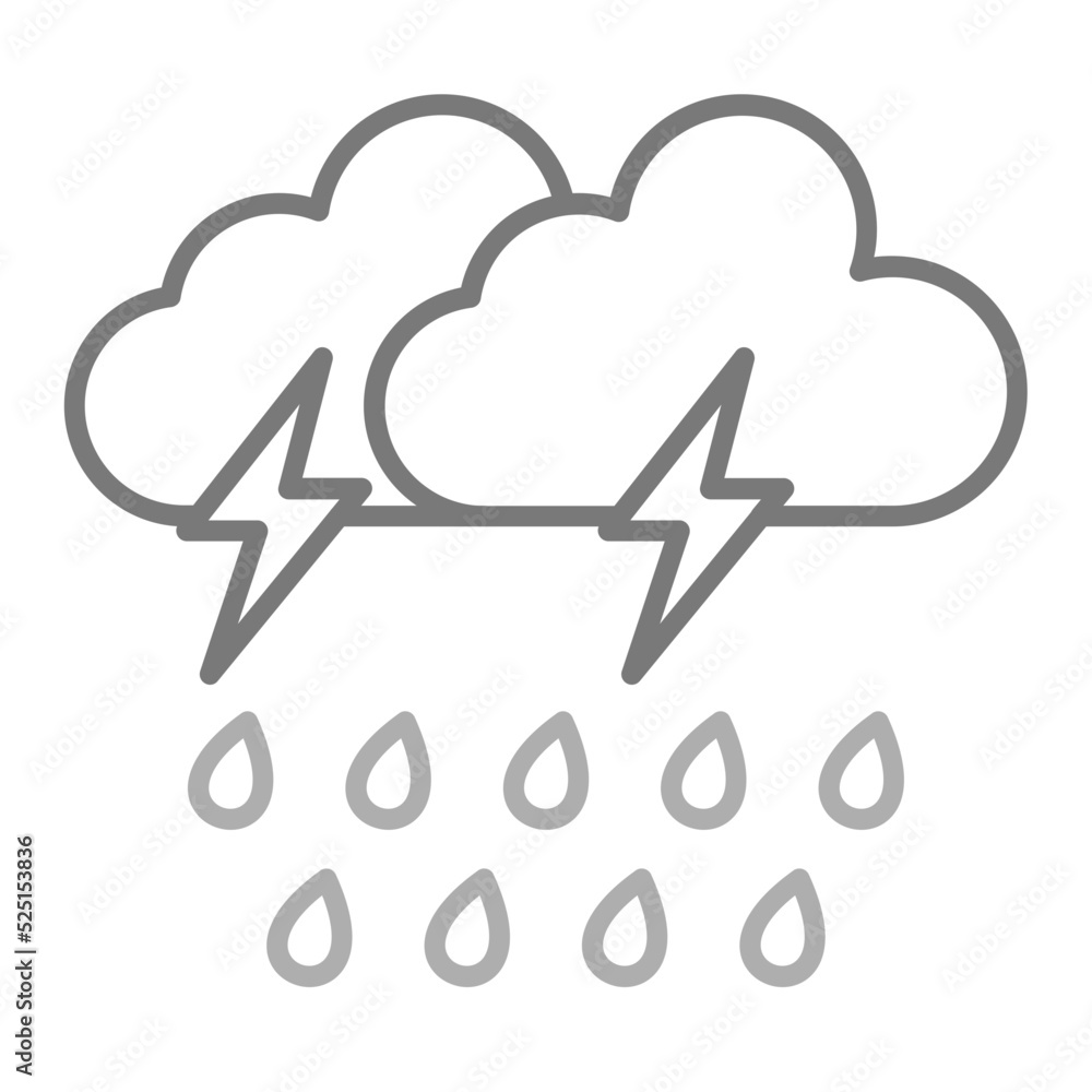 Rain Storm Greyscale Line Icon Rain Storm Greyscale Line Icon