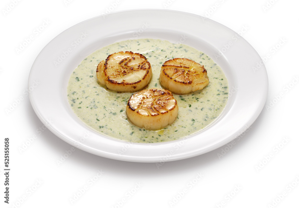 seared scallops, French cuisine seared scallops, French cuisine