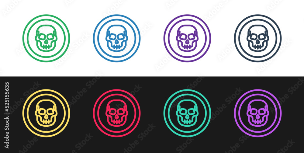 Set line Mexican skull coin icon isolated on black and white background. Vector Set line Mexican skull coin icon isolated on black and white background. Vector