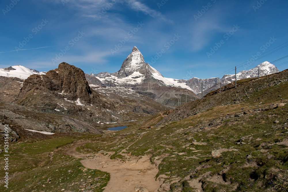 View of the famous Matterhorn Mountain at the Wallis near Zermatt, Switzerland 