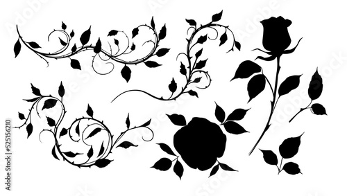Rose silhouette. set of illustrations. Vector clipart