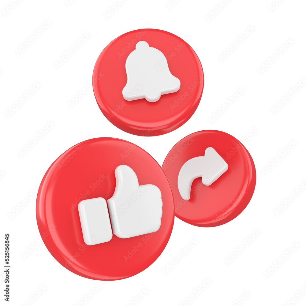 Like share and subscribe icons. 3D element. Like share and subscribe icons. 3D element.