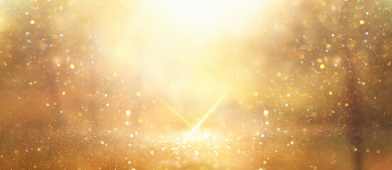 blurred abstract photo of light burst among trees and glitter bokeh lights
