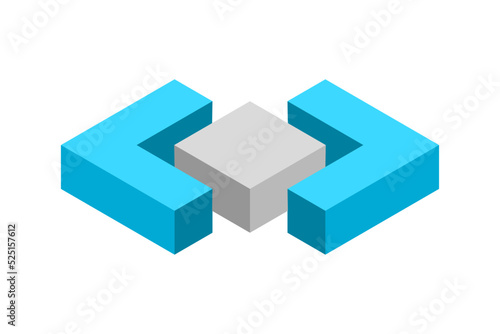 Angle brackets 3D icon. Cubical programming symbol. Not equal, less than or greater than. Isometric projection. Program language icon. Math sign. Software development. Vector illustration, clip art. 