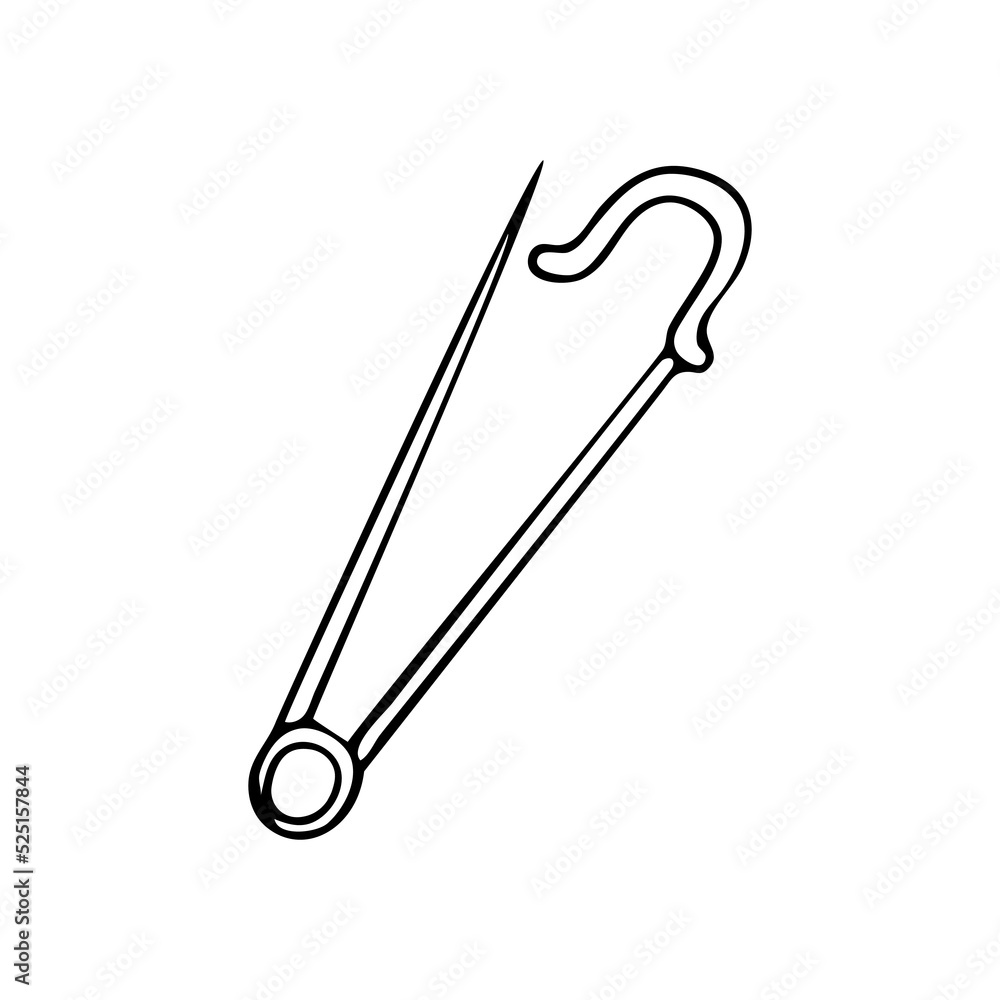 Sewing pin line art. Fabric fastening. Tool of a tailor, dressmaker. Hand embroidery. Hand drawn vector illustration. Sewing pin line art. Fabric fastening. Tool of a tailor, dressmaker. Hand embroidery. Hand drawn vector illustration.