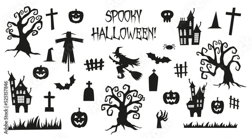 Set of silhouettes for Halloween on a white background. Vector illustration © Darya