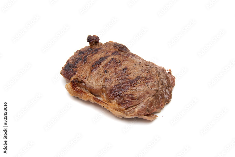 Grilled beef steak, isolated in white background. Most red meat fillets consumed in the world are beef (ox, bull, cow or veal).