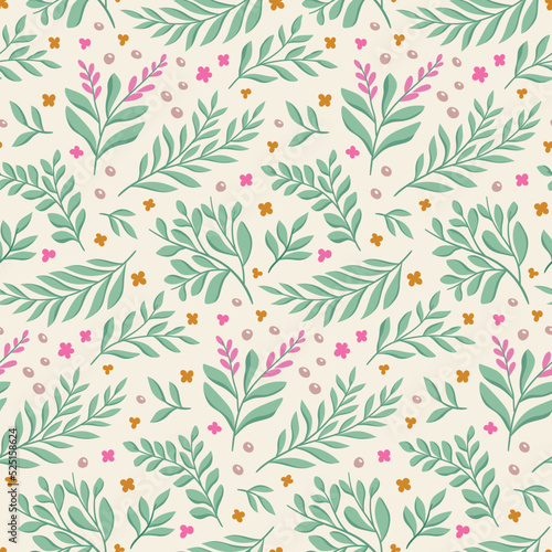 Vector hand drawn leaves seamless pattern. Abstract trendy floral background. Repeatable texture.