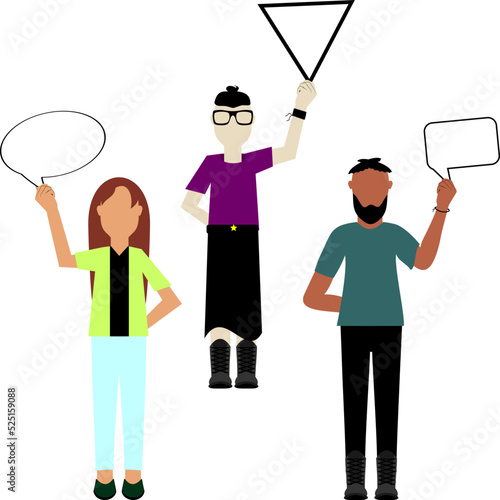 inclusive people holding empty placard billboard cartoon illustration set in vector format
