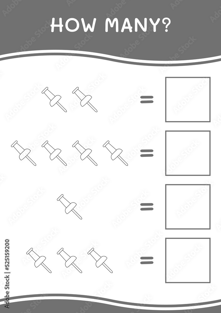 How many of Push pin, game for children. Vector illustration, printable worksheet How many of Push pin, game for children. Vector illustration, printable worksheet