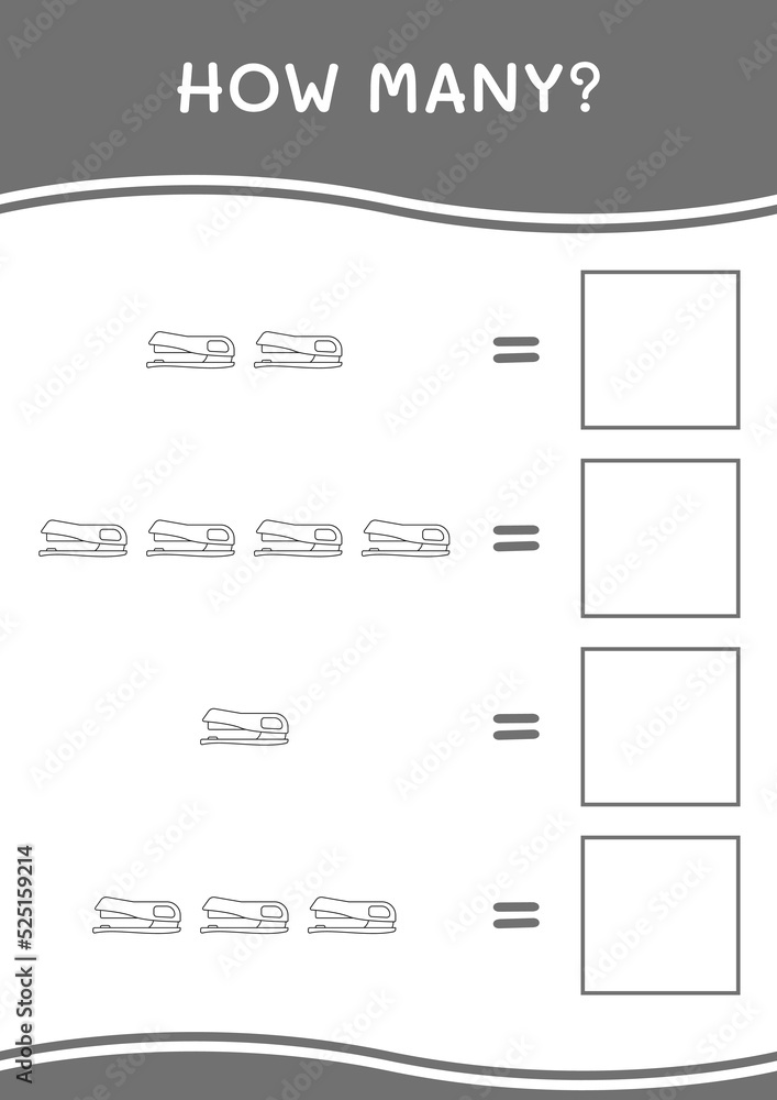 How many of Stapler, game for children. Vector illustration, printable worksheet How many of Stapler, game for children. Vector illustration, printable worksheet