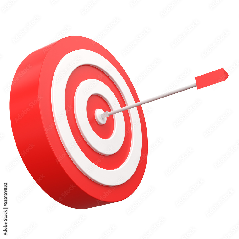 Arrow on the target with success concepts. 3D icon. Arrow on the target with success concepts. 3D icon.