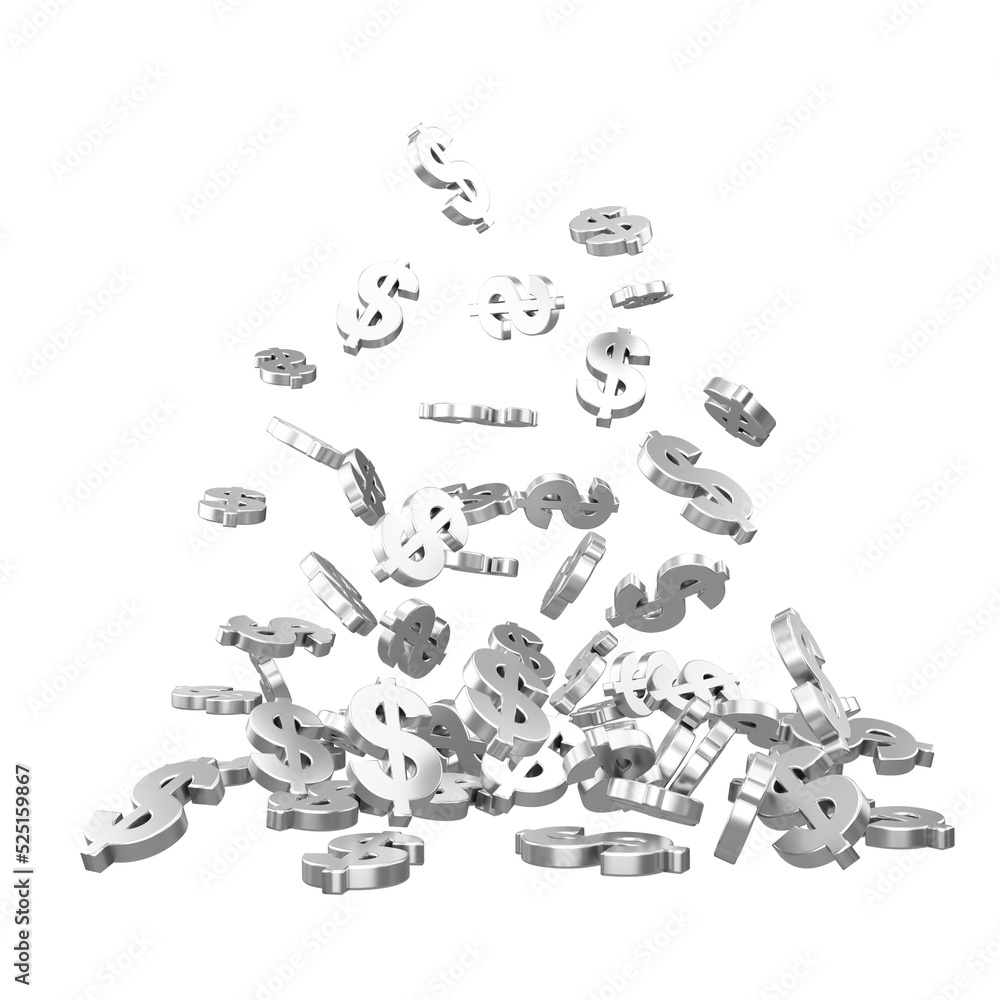 Falling dollar sign. 3D rendering. Falling dollar sign. 3D rendering.