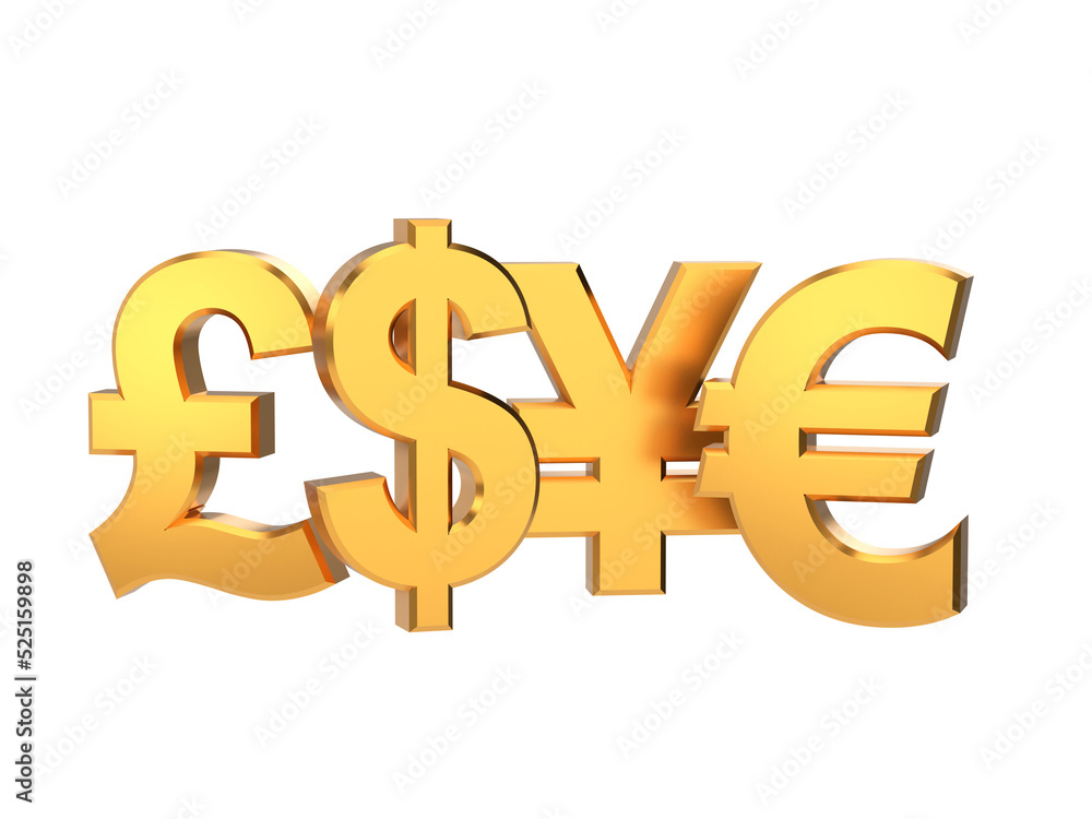 Golden currency sign. 3D model. Golden currency sign. 3D model.