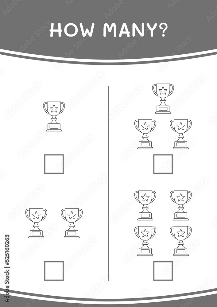How many of Trophy, game for children. Vector illustration, printable worksheet How many of Trophy, game for children. Vector illustration, printable worksheet