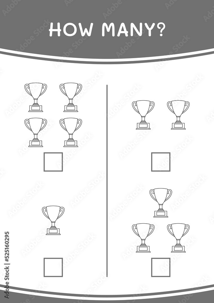 How many of Trophy, game for children. Vector illustration, printable worksheet How many of Trophy, game for children. Vector illustration, printable worksheet