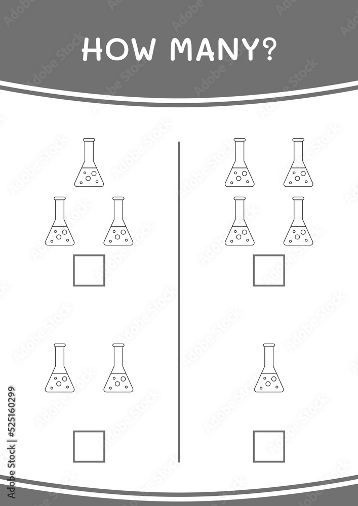 How many of Chemistry flask, game for children. Vector illustration, printable worksheet How many of Chemistry flask, game for children. Vector illustration, printable worksheet