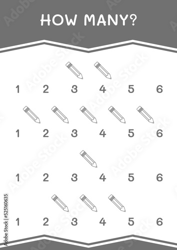 How many of Pencil, game for children. Vector illustration, printable worksheet