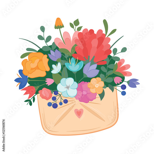 Vector illustration papper envelope with summer flowers