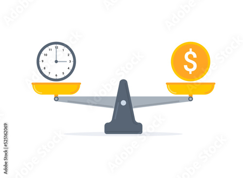 Time money scale balance vector comparision equity price work value salary illustration. photo