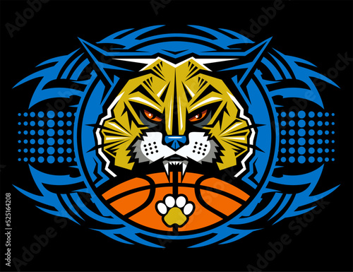 tribal basketball team design with wildcat mascot for school, college or league