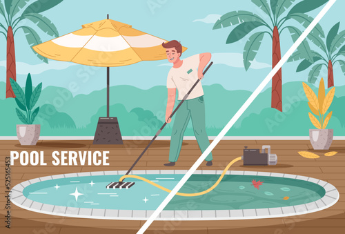 Pool Service Cartoon Composition