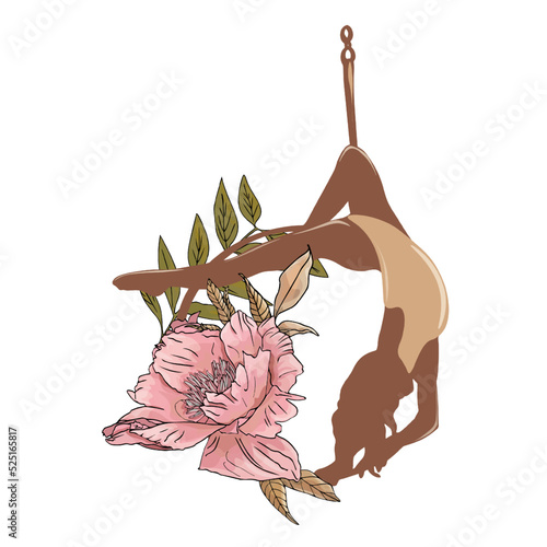 Isolated vector illustration of an acrobat, circus performer on a white background. Girl on an acrobatic ring blank for designer, clipart, logo, icon, postcards, tricks, dance school