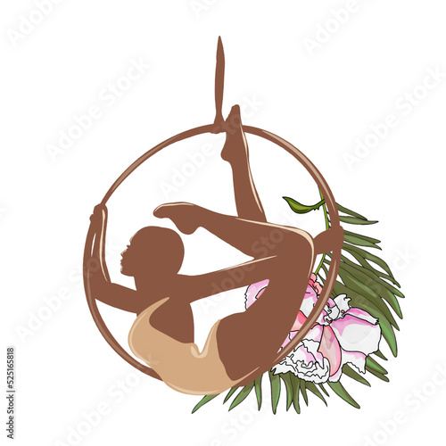 Isolated vector illustration of an acrobat, circus performer on a white background. Girl on an acrobatic ring blank for designer, clipart, logo, icon, postcards, tricks, dance school
