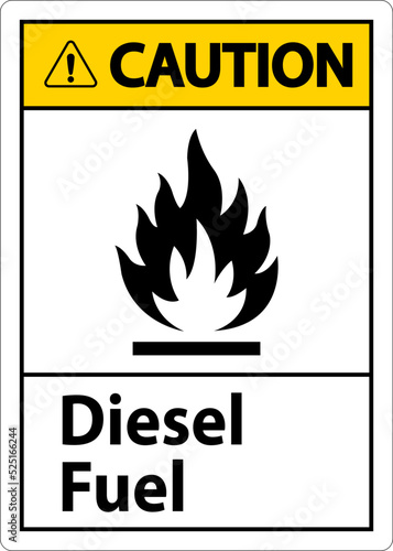 Caution Diesel Fuel Sign On White Background