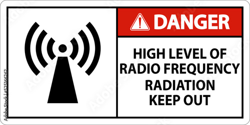 Danger High Level of RF Radiation Sign On White Background