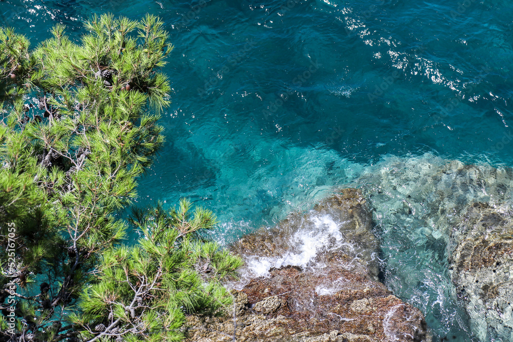 High Angle View From The Cliff And Beautiful Turquoise Sea Water 