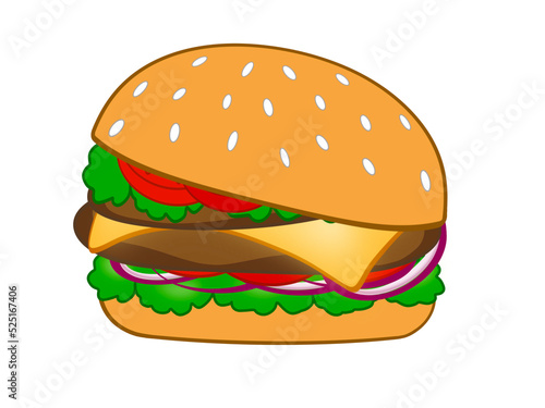 hamburger isolated   Hamburger icon. Illustration delicious hamburger flat icon isolated on white background.