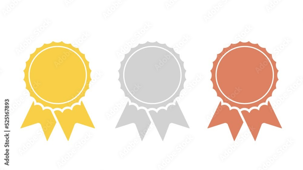 Sports medals. Golden silver bronze medal with red ribbon. Champion winner awards of honor Sports medals. Golden silver bronze medal with red ribbon. Champion winner awards of honor