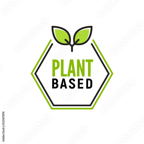 Plant based vegan badge eco icon. Suitable vegetarian symbol logo leaf plant sign.