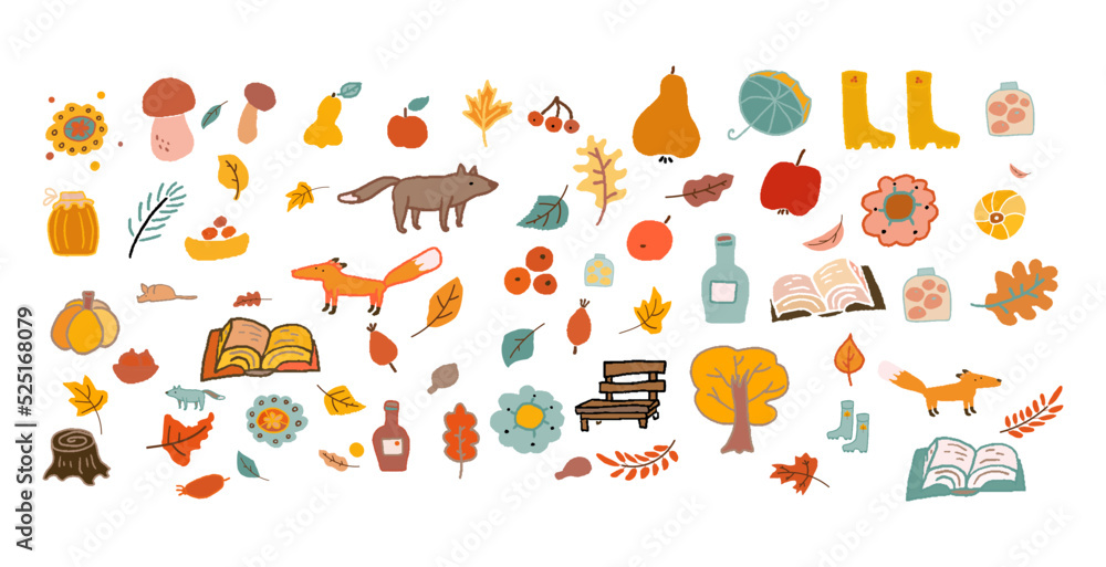 autumn seasonal  vector illustration set