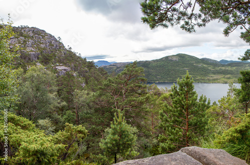 Lake Revsvatnet and landscape at Prekestolen (Preikestolen) in Rogaland in Norway (Norwegen, Norge or Noreg) photo