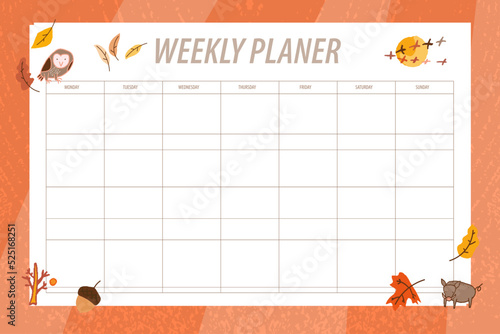 weekly planer blank vector background with autumn seasonal elements