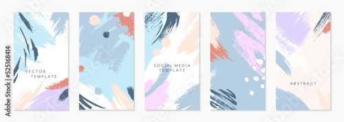 Set of editable insta story templates with copy space for text.Ig smm vector layouts with hand drawn brush strokes and textures.Trendy design for social media marketing,digital post,prints,banners.