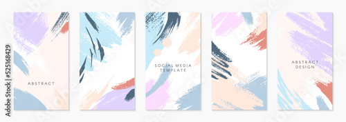 Set of editable insta story templates with copy space for text.Ig smm vector layouts with hand drawn brush strokes and textures.Trendy design for social media marketing,digital post,prints,banners.