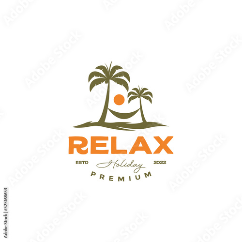 vintage beach coconut tree with hammock logo design